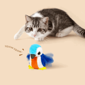 Pájaro interactivo para gatos: juguete de felpa recargable con chirrido y catnip